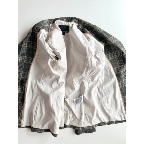 BANANA REPUBLIC Cadet Grey Check Wool Flannel Double Breasted Blazer, Size 6 - Picture 13 of 16